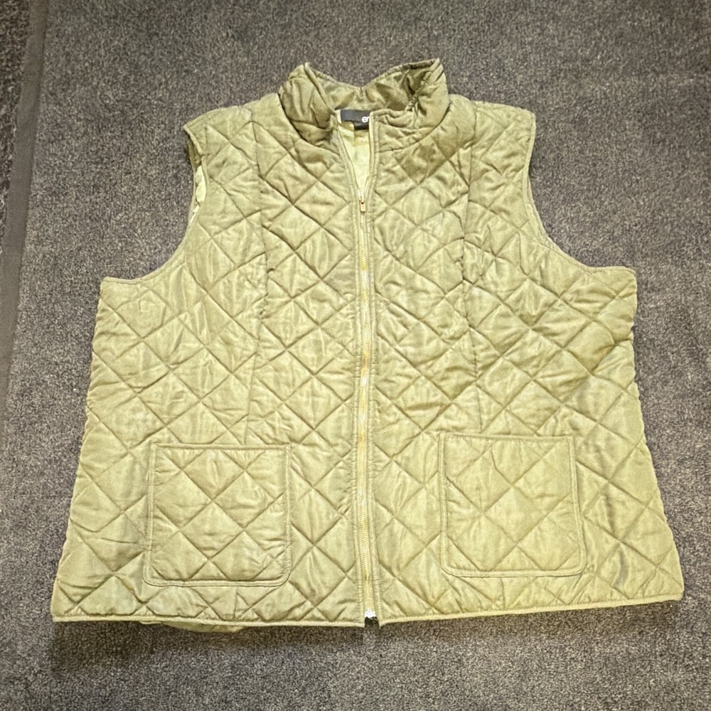Erika Green Quilted Full Zip Vest Stand-Up Collar Relaxed Fit Mens 3XL